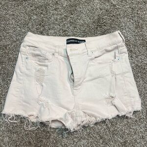 Light Pink Distressed Denim Shorts